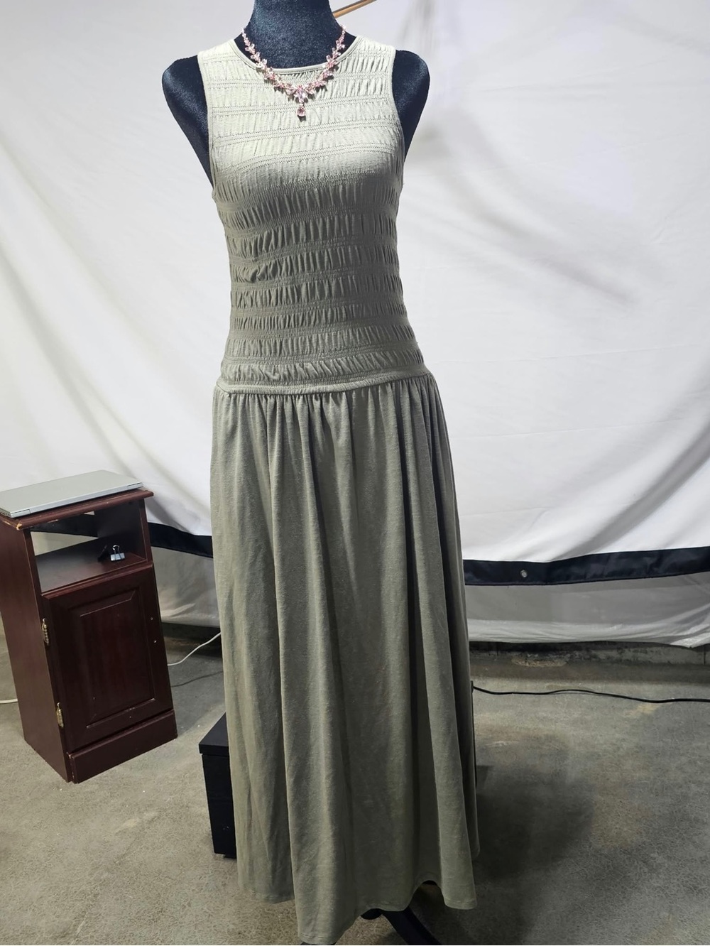 #450 Universal Thread Goods Co. Olive Green Smocked Maxi Dress Size M